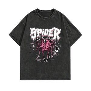 Acid Wash Spider Graphic T-Shirt Men's Novelty Tee Grunge Fashion Style
